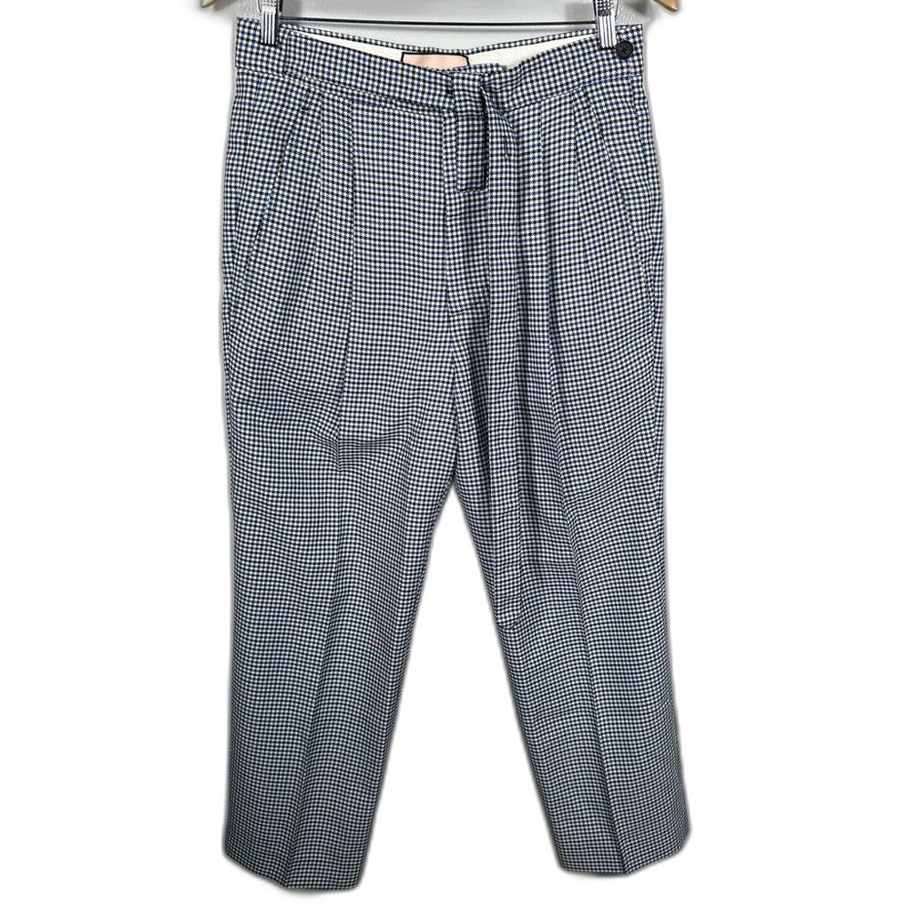 Plan C Women's Black White Blue Checkered Office Trouser Pants Size 36 Office